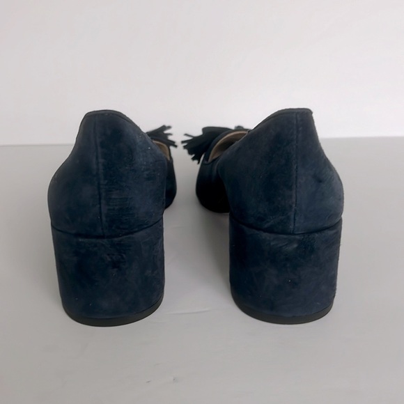 Ann Taylor $128 Womens Shoes Rumer Suede Tassel Block Heel Pumps Blue Size 5 New - Picture 3 of 5